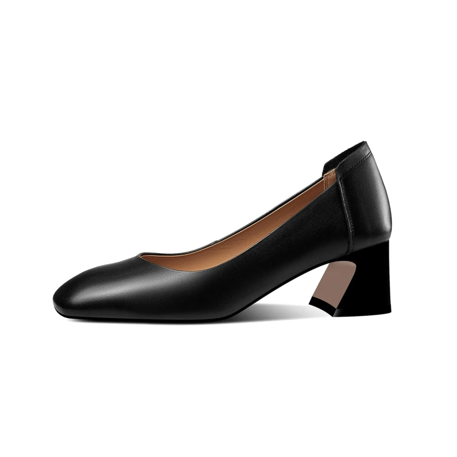 TinaCus Women's Genuine Leather Square Toe Handmade Low Chunky Heel Casual Pumps Shoes