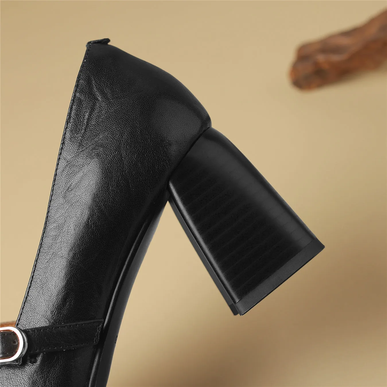 TinaCus Women's Handmade Genuine Leather Chunky Heel Buckle Mary Jane Pumps