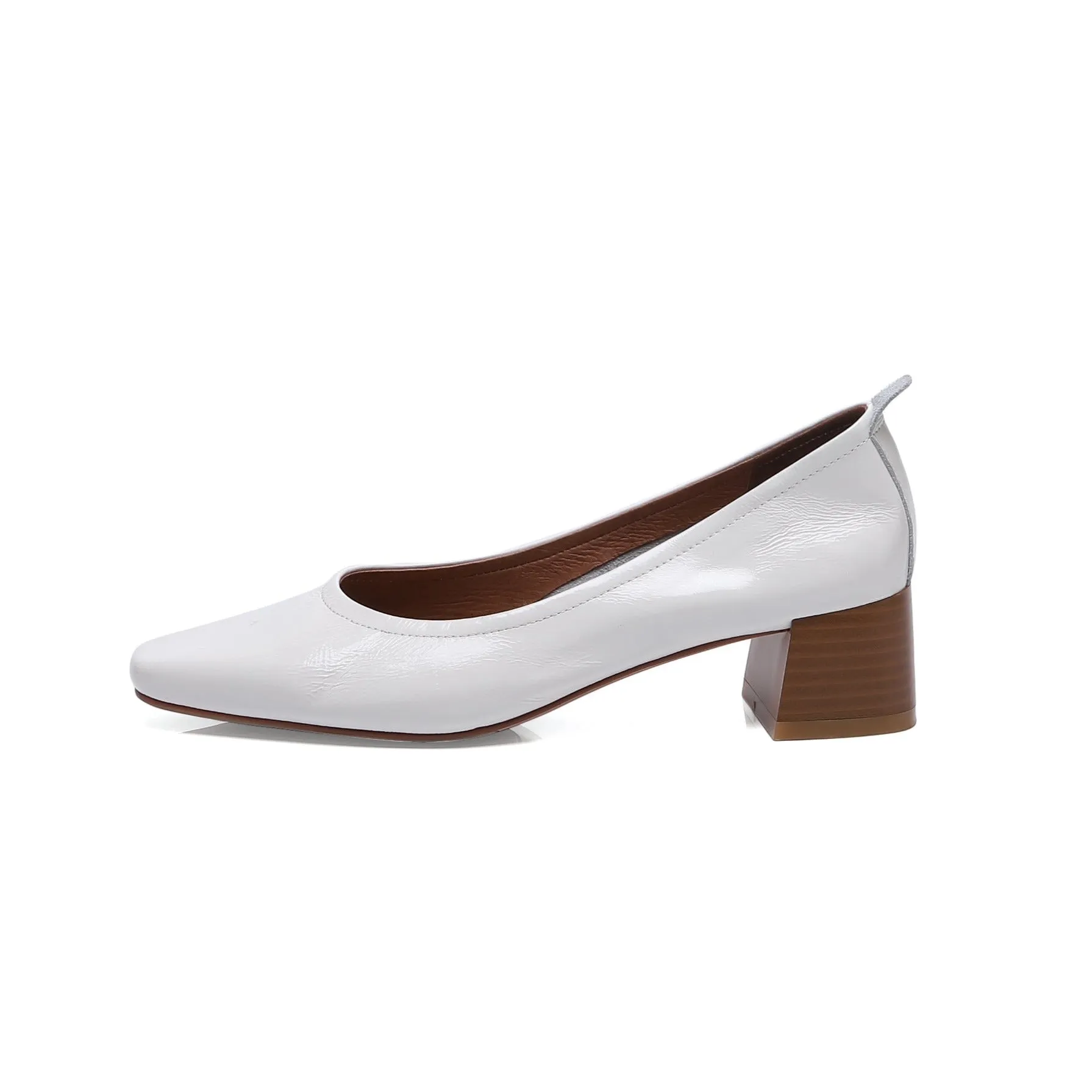 TinaCus Women's Handmade Genuine Leather Chunky Heel Little Toe Slip On Office Pumps