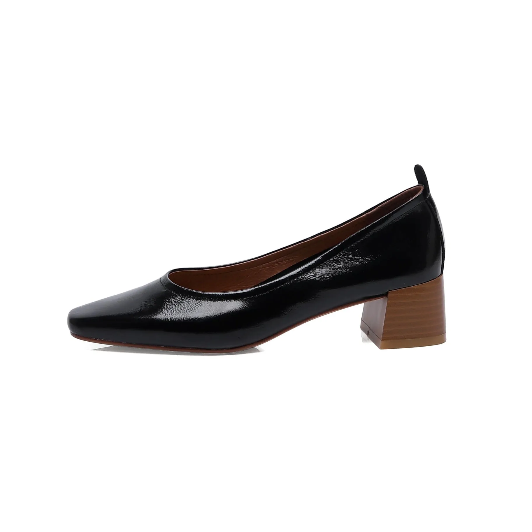 TinaCus Women's Handmade Genuine Leather Chunky Heel Little Toe Slip On Office Pumps