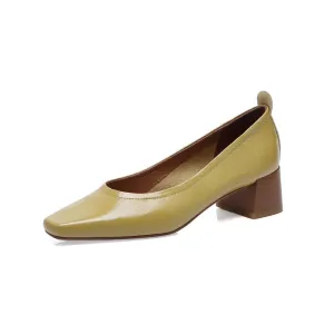 TinaCus Women's Handmade Genuine Leather Chunky Heel Little Toe Slip On Office Pumps
