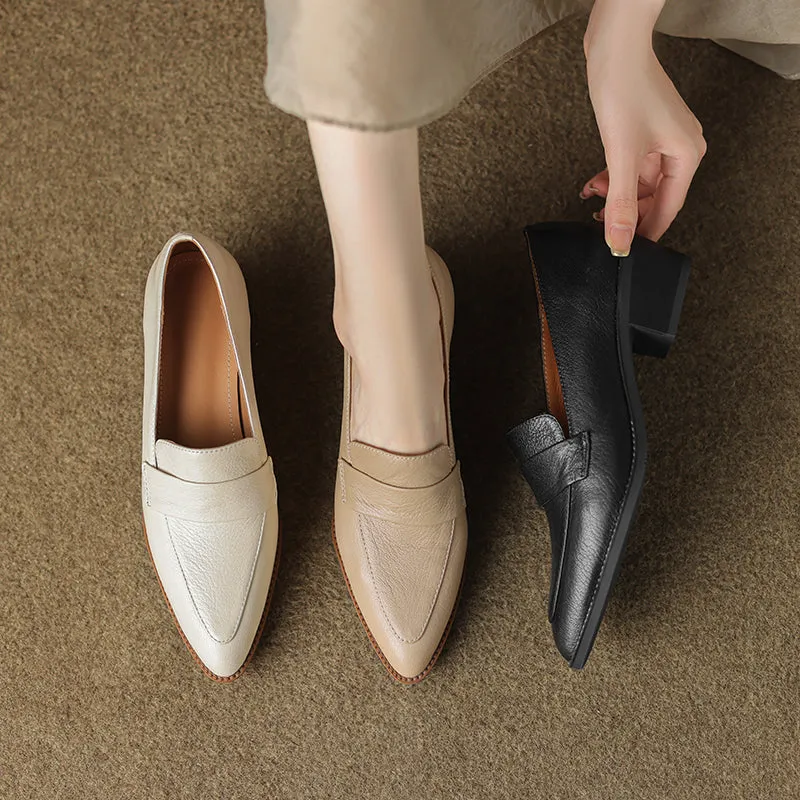 TinaCus Women's Handmade Genuine Leather Chunky Heel Slip On Pumps Shoes