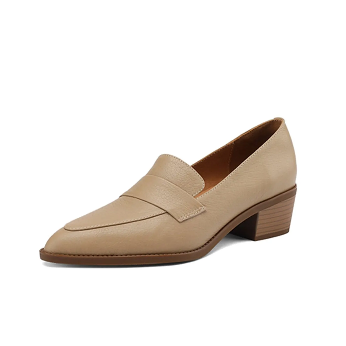 TinaCus Women's Handmade Genuine Leather Chunky Heel Slip On Pumps Shoes
