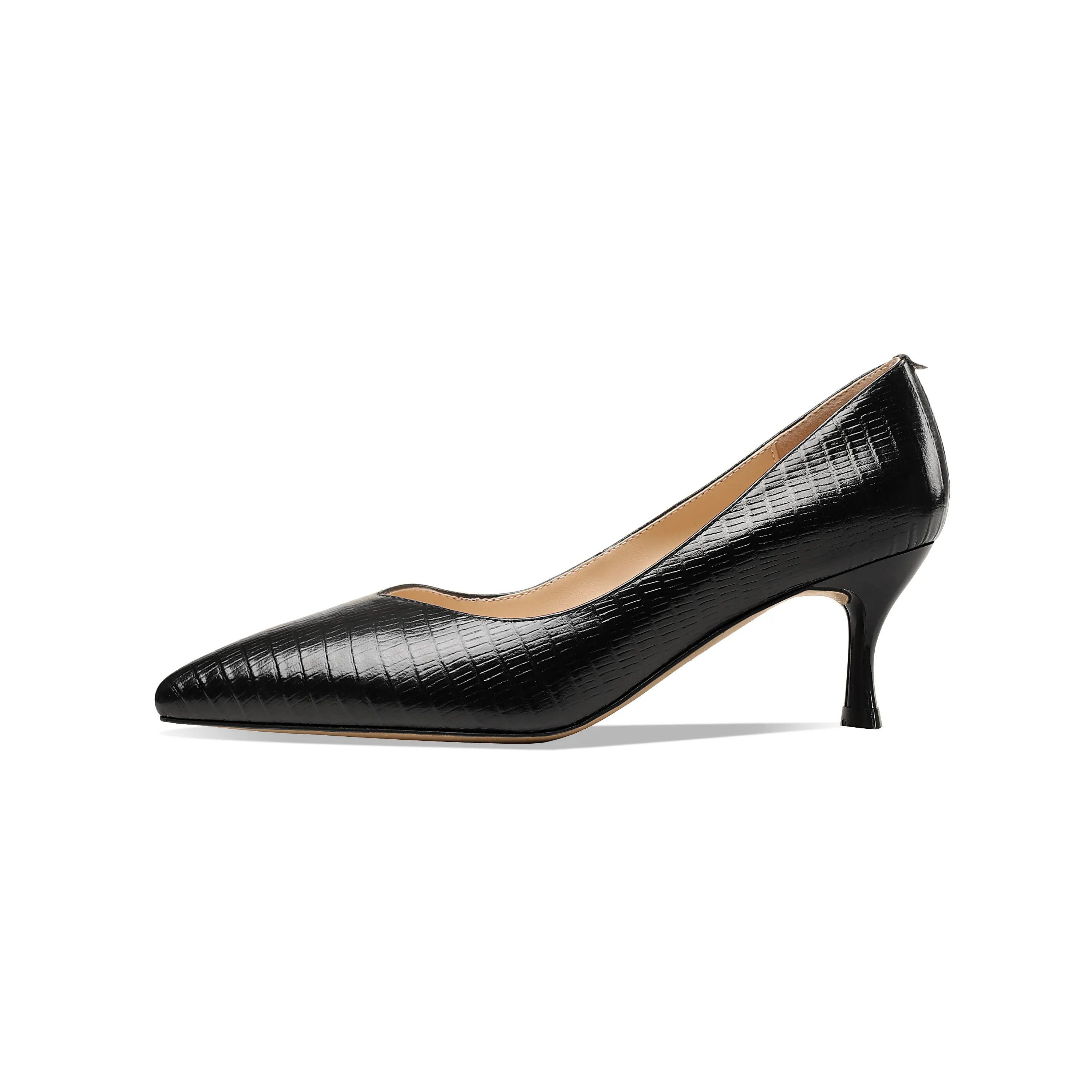 TinaCus Women's Handmade Genuine Leather Clear Pointed Toe V-Shaped Mid Stiletto Heel Slip On Loafer Pumps