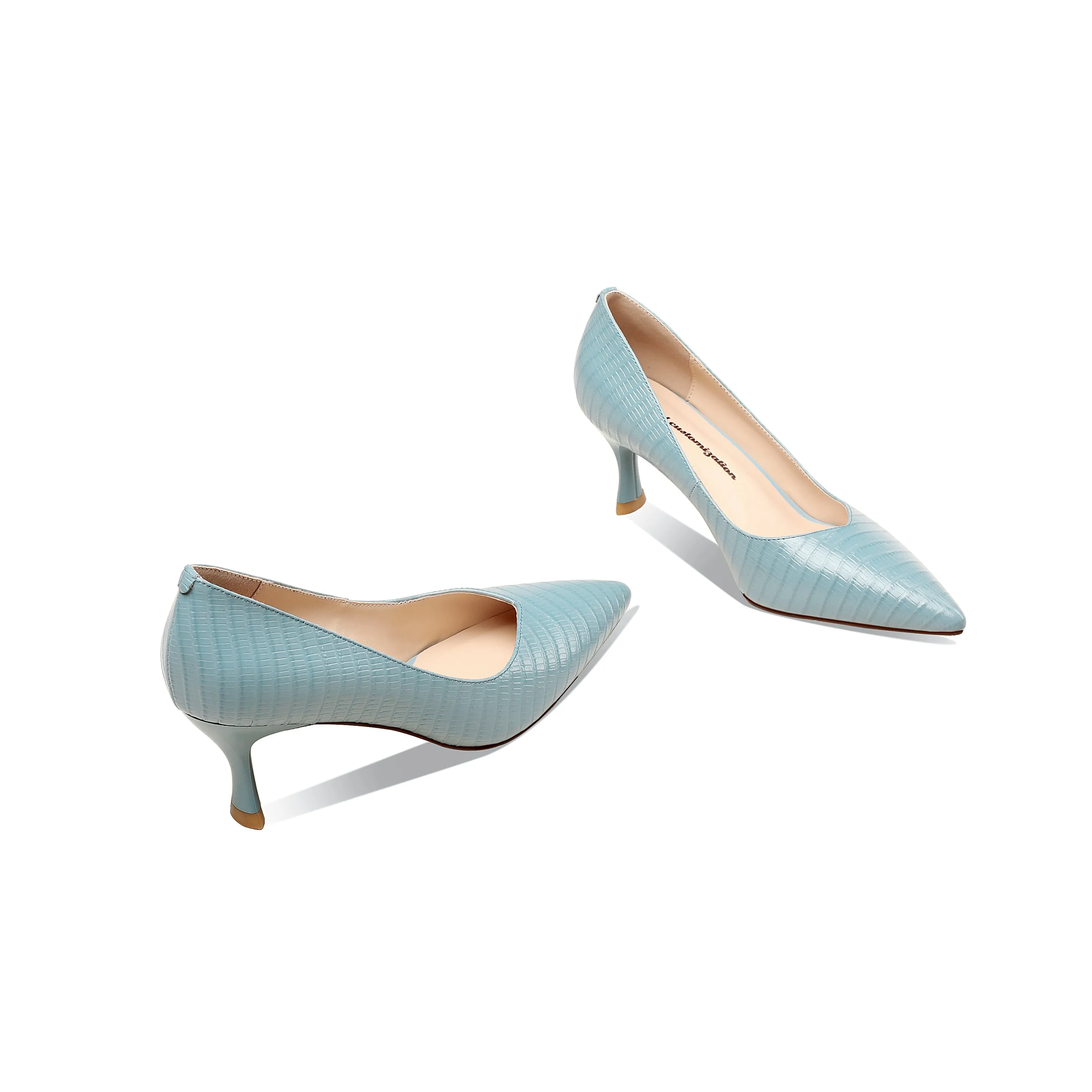 TinaCus Women's Handmade Genuine Leather Clear Pointed Toe V-Shaped Mid Stiletto Heel Slip On Loafer Pumps