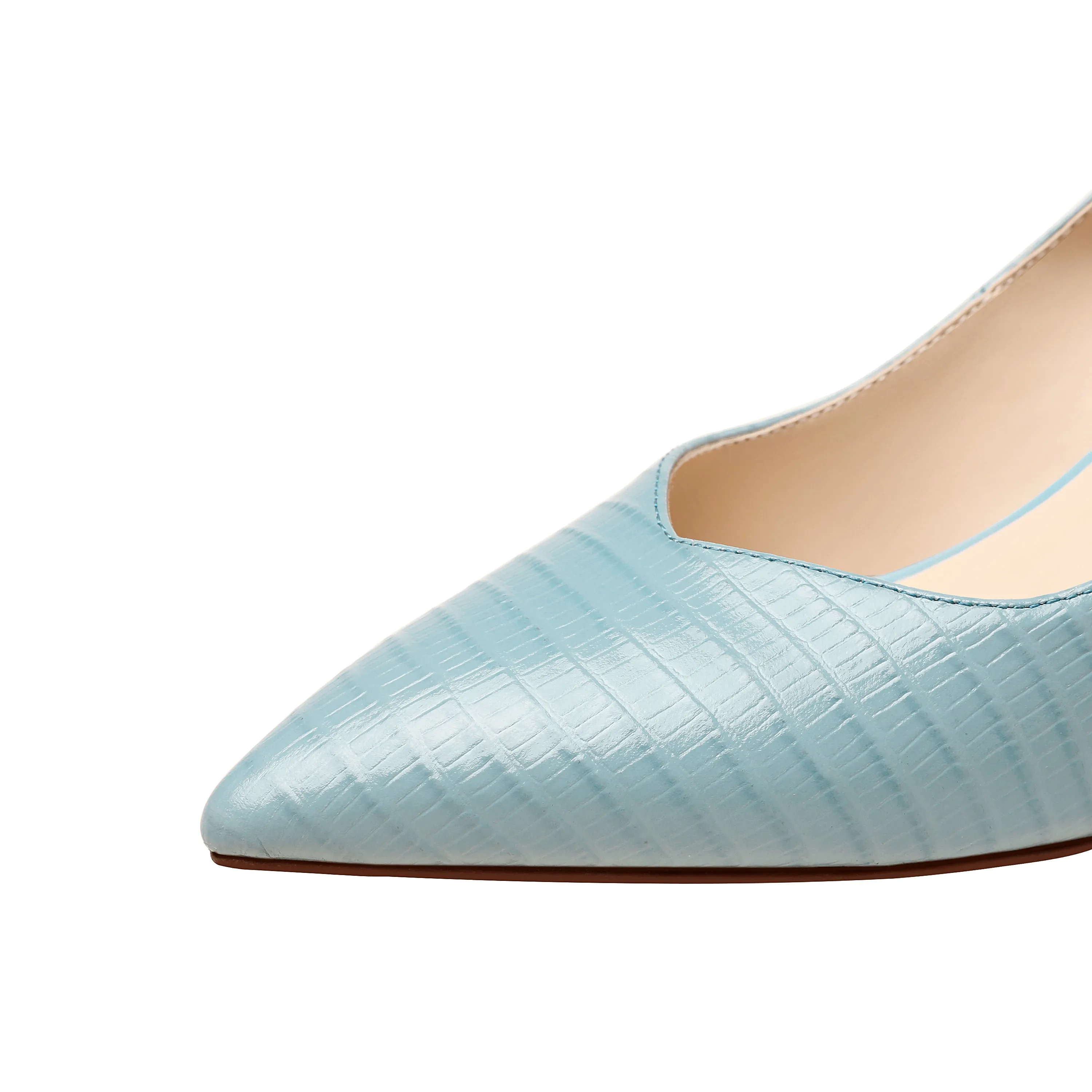 TinaCus Women's Handmade Genuine Leather Clear Pointed Toe V-Shaped Mid Stiletto Heel Slip On Loafer Pumps
