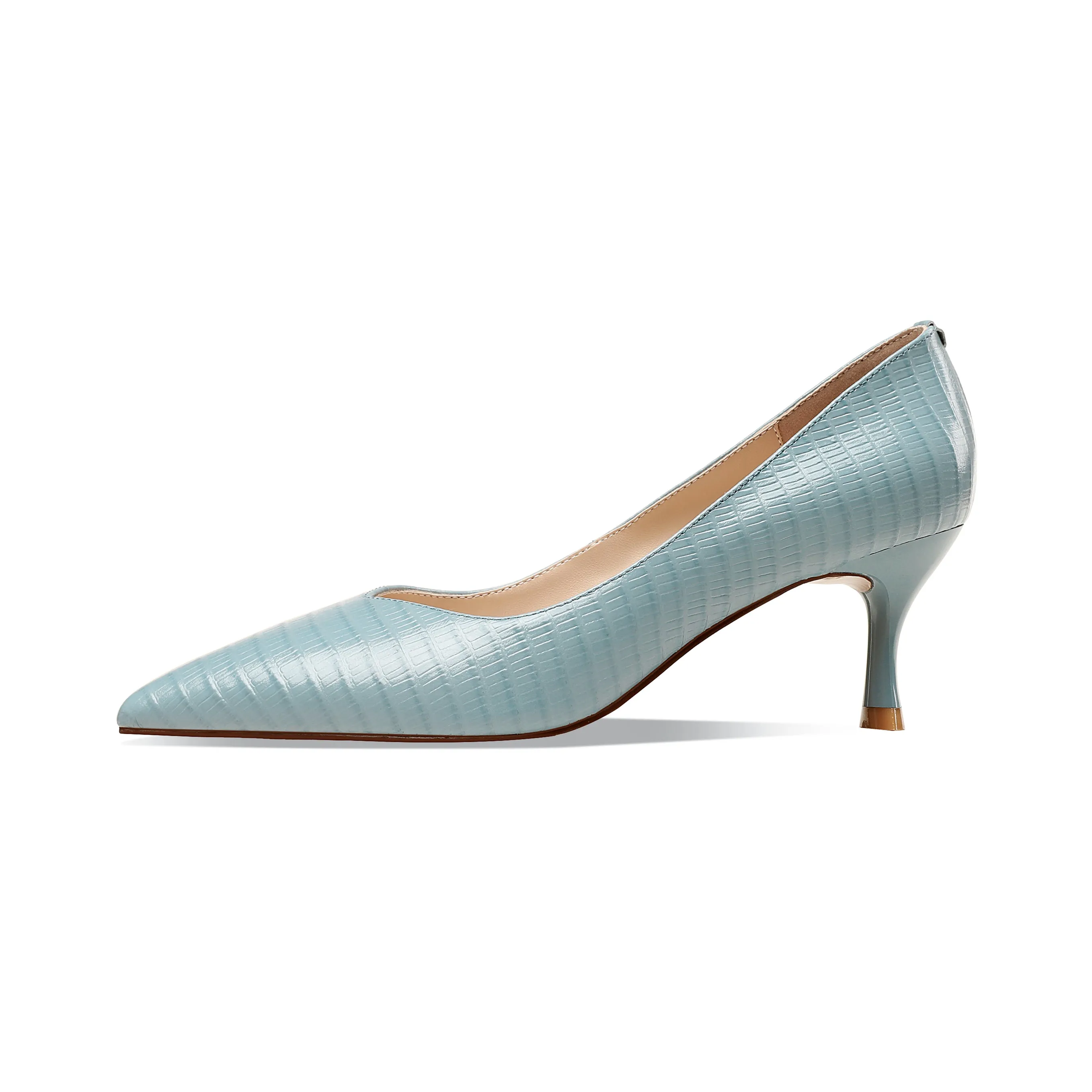 TinaCus Women's Handmade Genuine Leather Clear Pointed Toe V-Shaped Mid Stiletto Heel Slip On Loafer Pumps