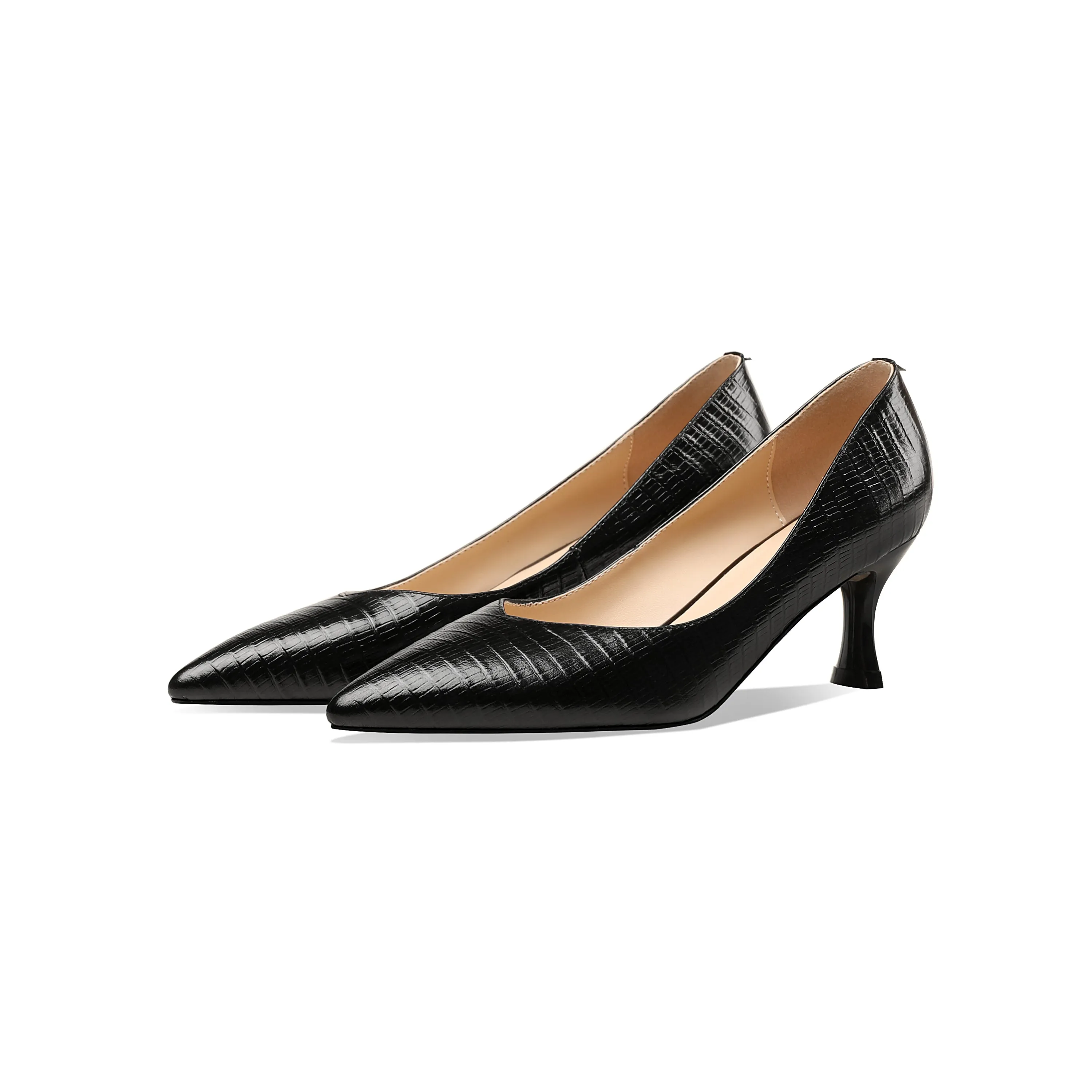 TinaCus Women's Handmade Genuine Leather Clear Pointed Toe V-Shaped Mid Stiletto Heel Slip On Loafer Pumps