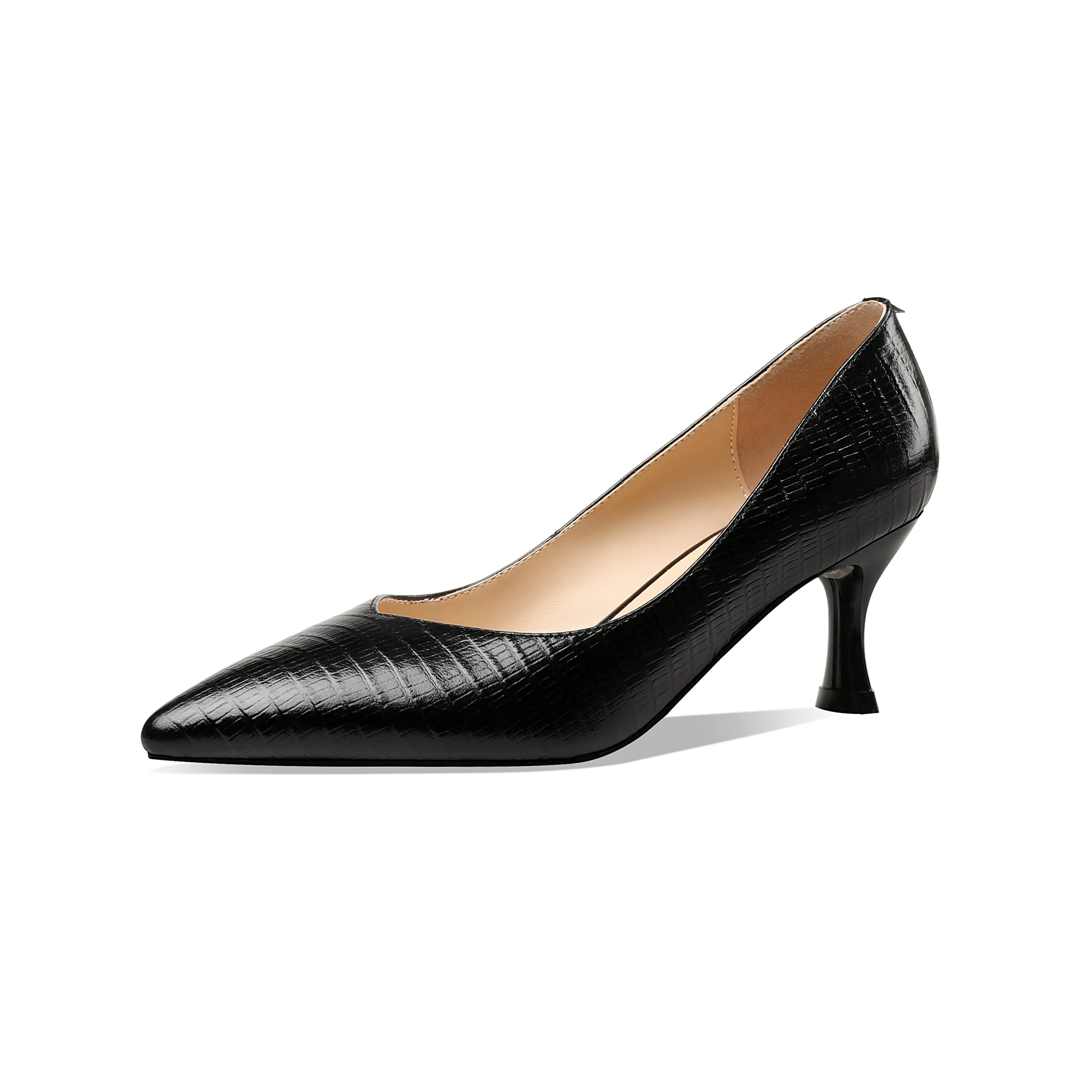 TinaCus Women's Handmade Genuine Leather Clear Pointed Toe V-Shaped Mid Stiletto Heel Slip On Loafer Pumps