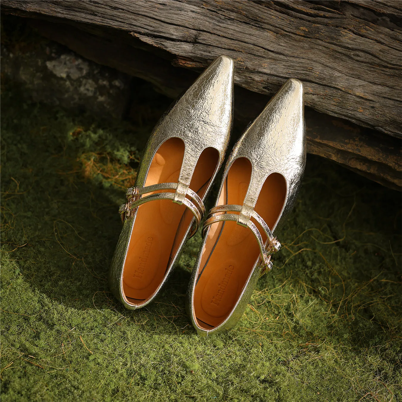 TinaCus Women's Handmade Genuine Leather Pointed Toe Chunky Heel T-Strap Double Buckle Pumps