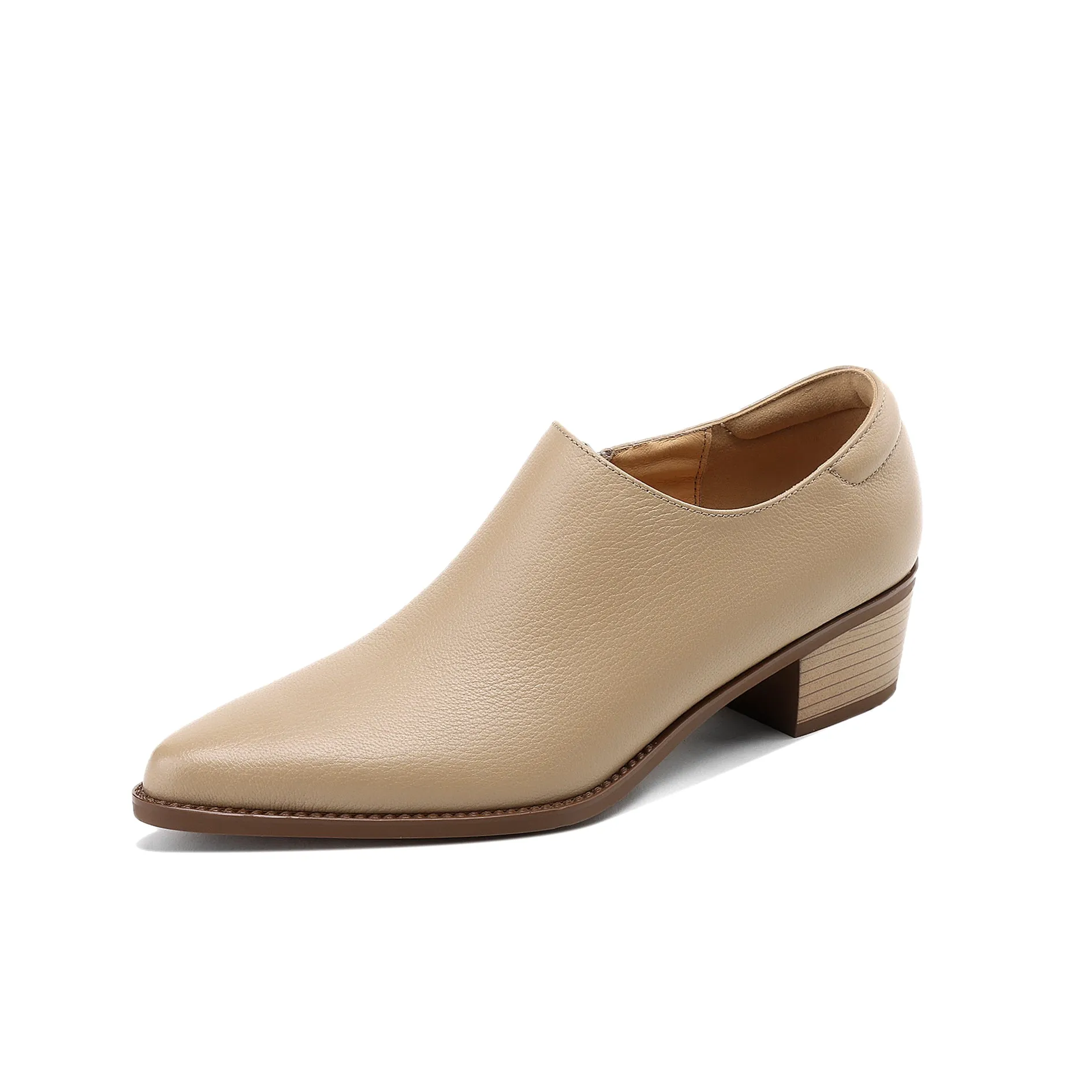 TinaCus Women's Handmade Genuine Leather Pointed Toe Zip Up Block Heel Pumps