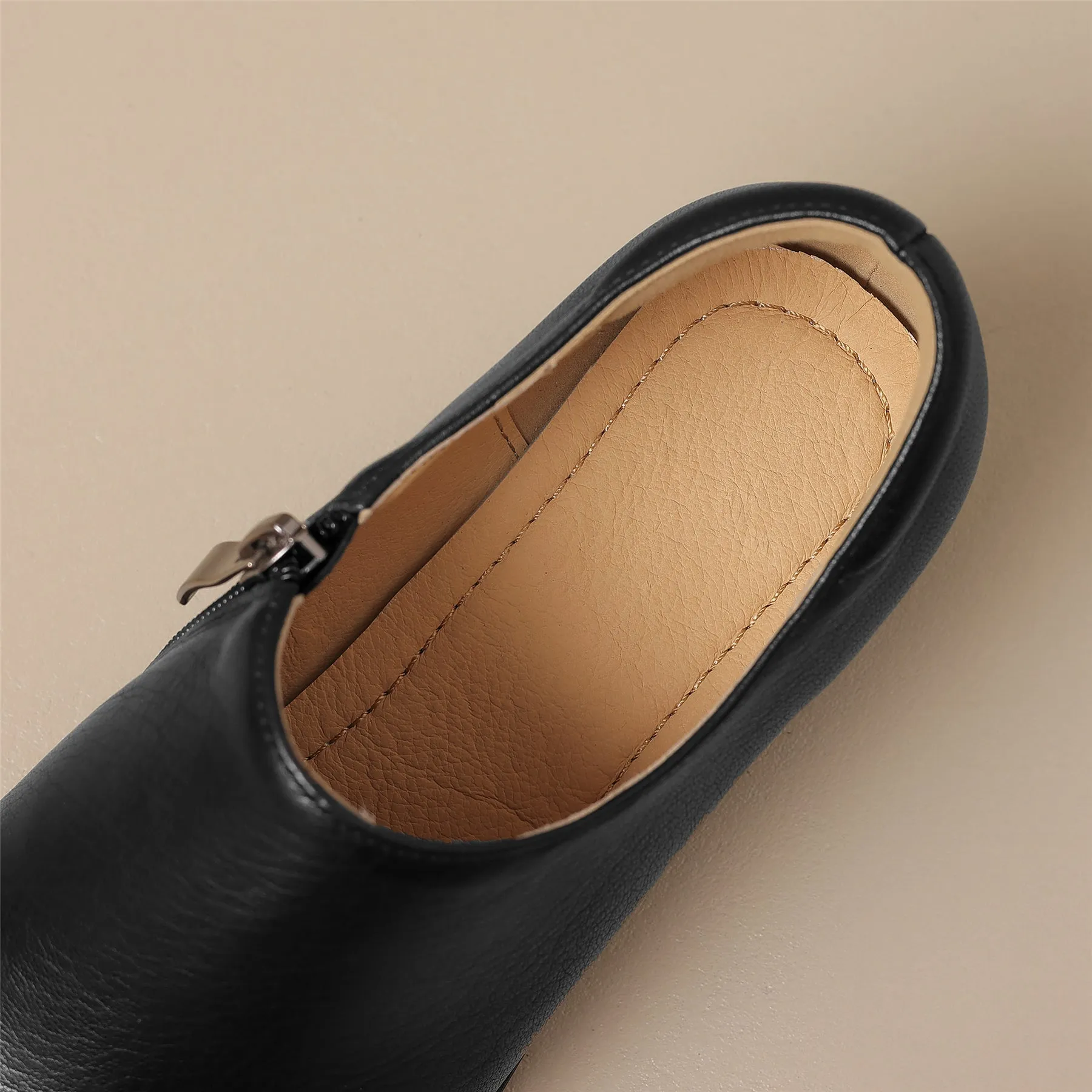 TinaCus Women's Handmade Genuine Leather Pointed Toe Zip Up Block Heel Pumps