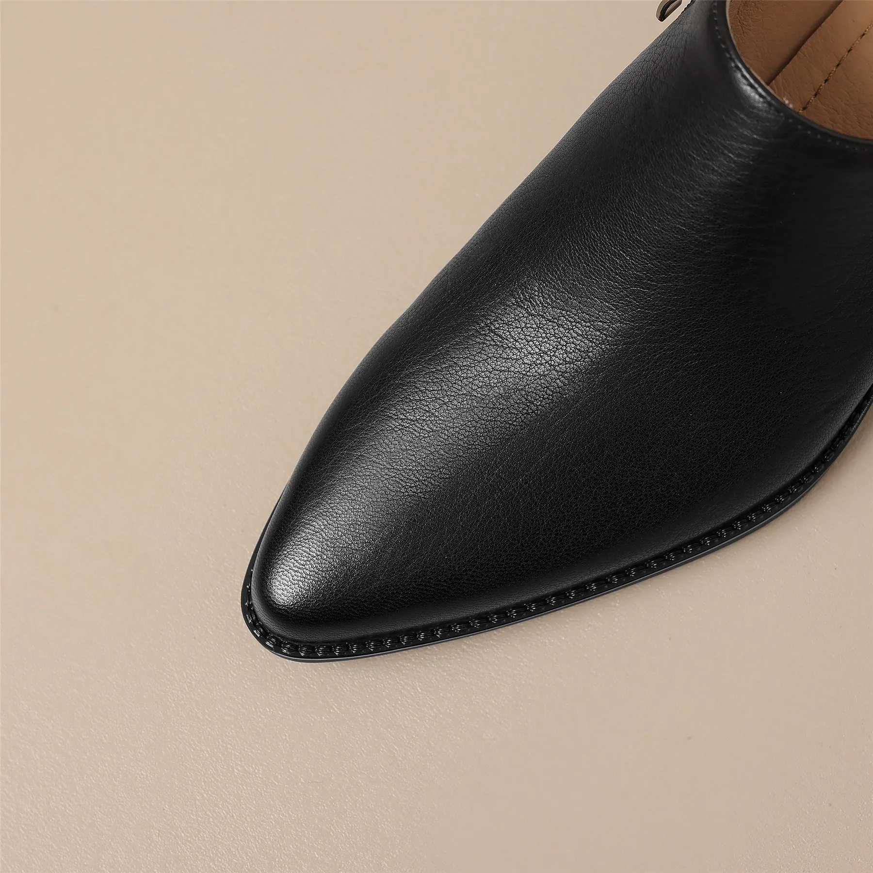 TinaCus Women's Handmade Genuine Leather Pointed Toe Zip Up Block Heel Pumps