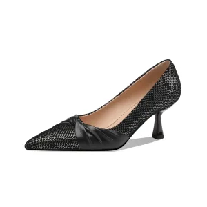 TinaCus Women's Handmade Leather Exquisite Mid Heel Pointy Toe Loafer Pumps with Bowknot
