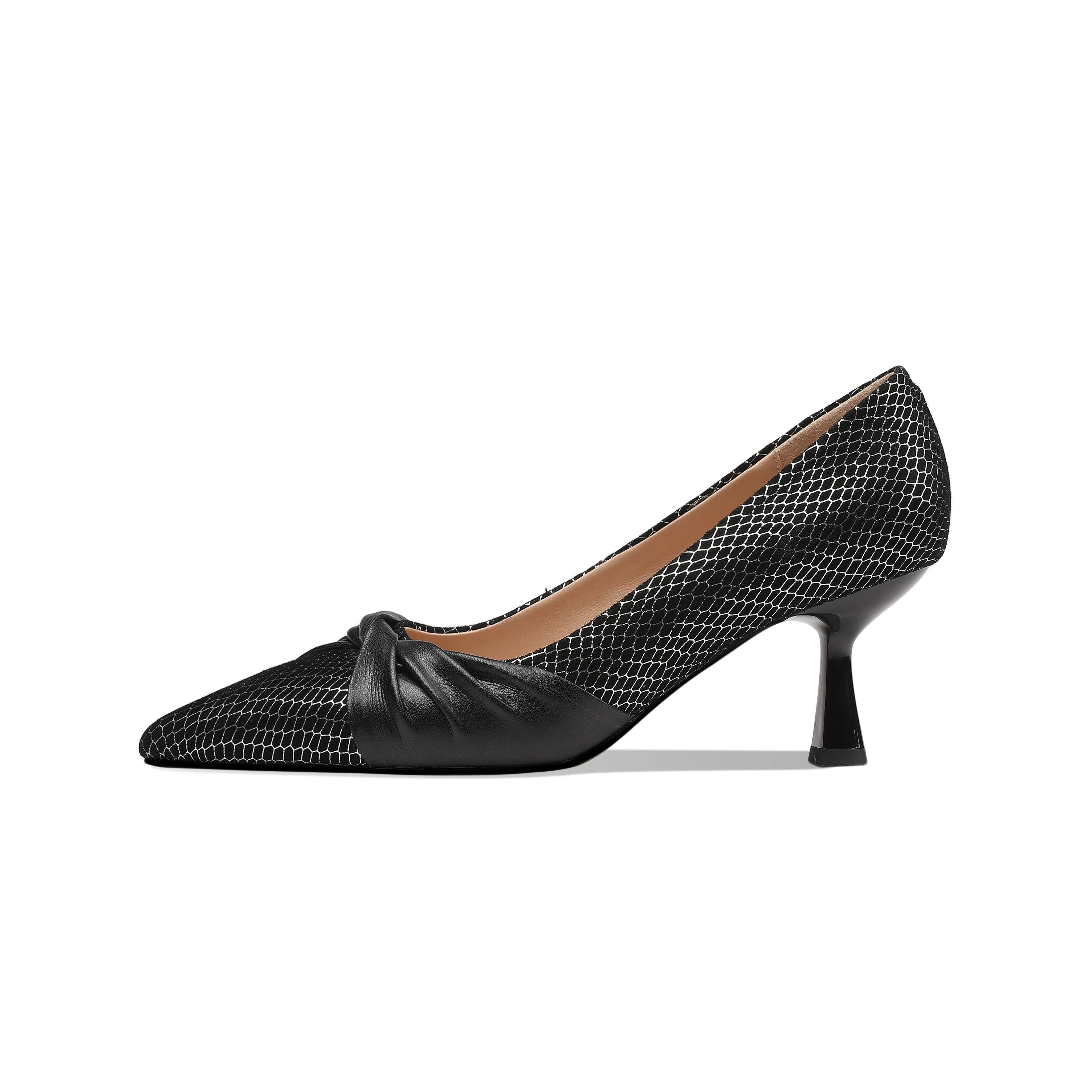 TinaCus Women's Handmade Leather Exquisite Mid Heel Pointy Toe Loafer Pumps with Bowknot