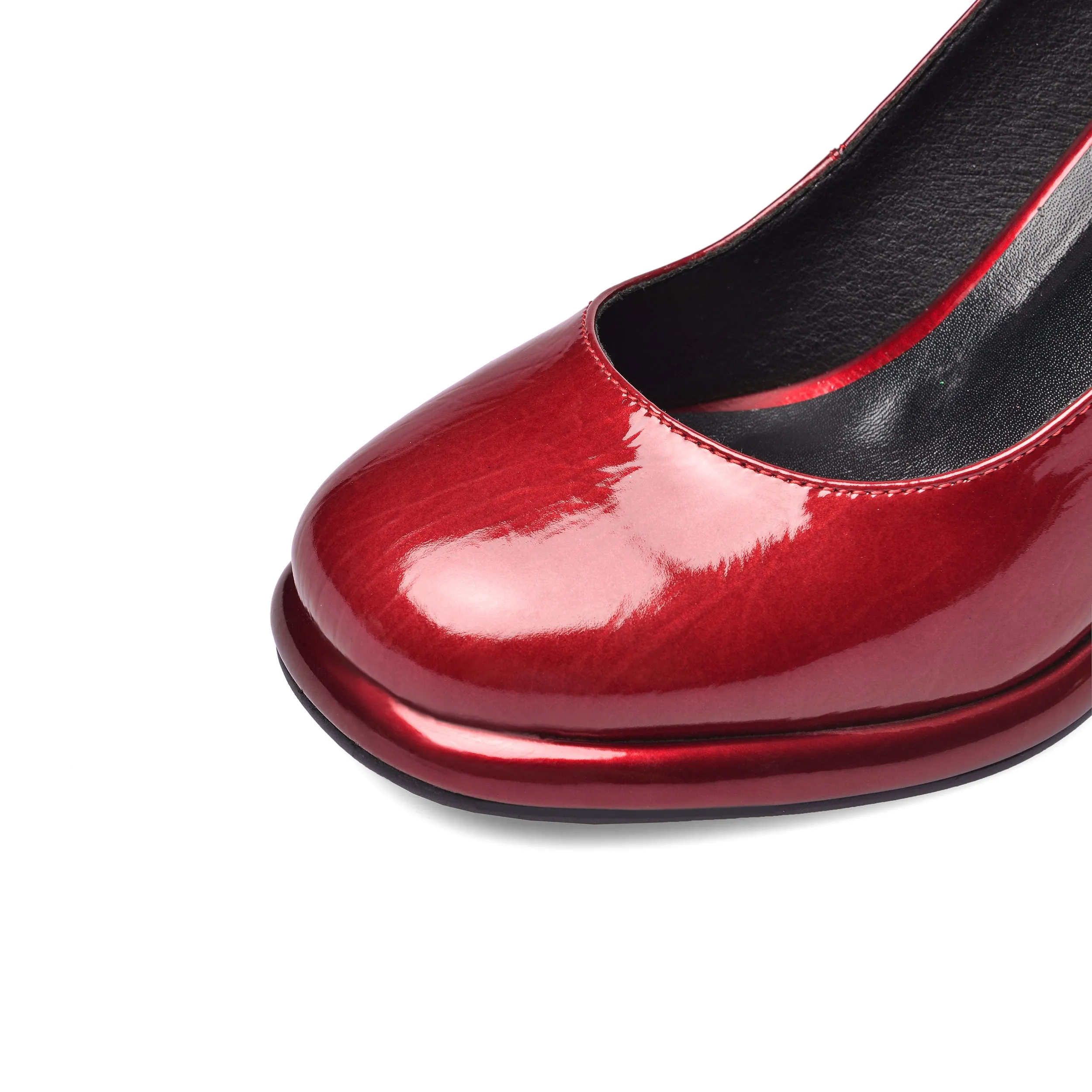 TinaCus Women's Patent Leather Rouns Toe Handmade Buckle Belt High Chunky Heel Trendy Pumps Shoes
