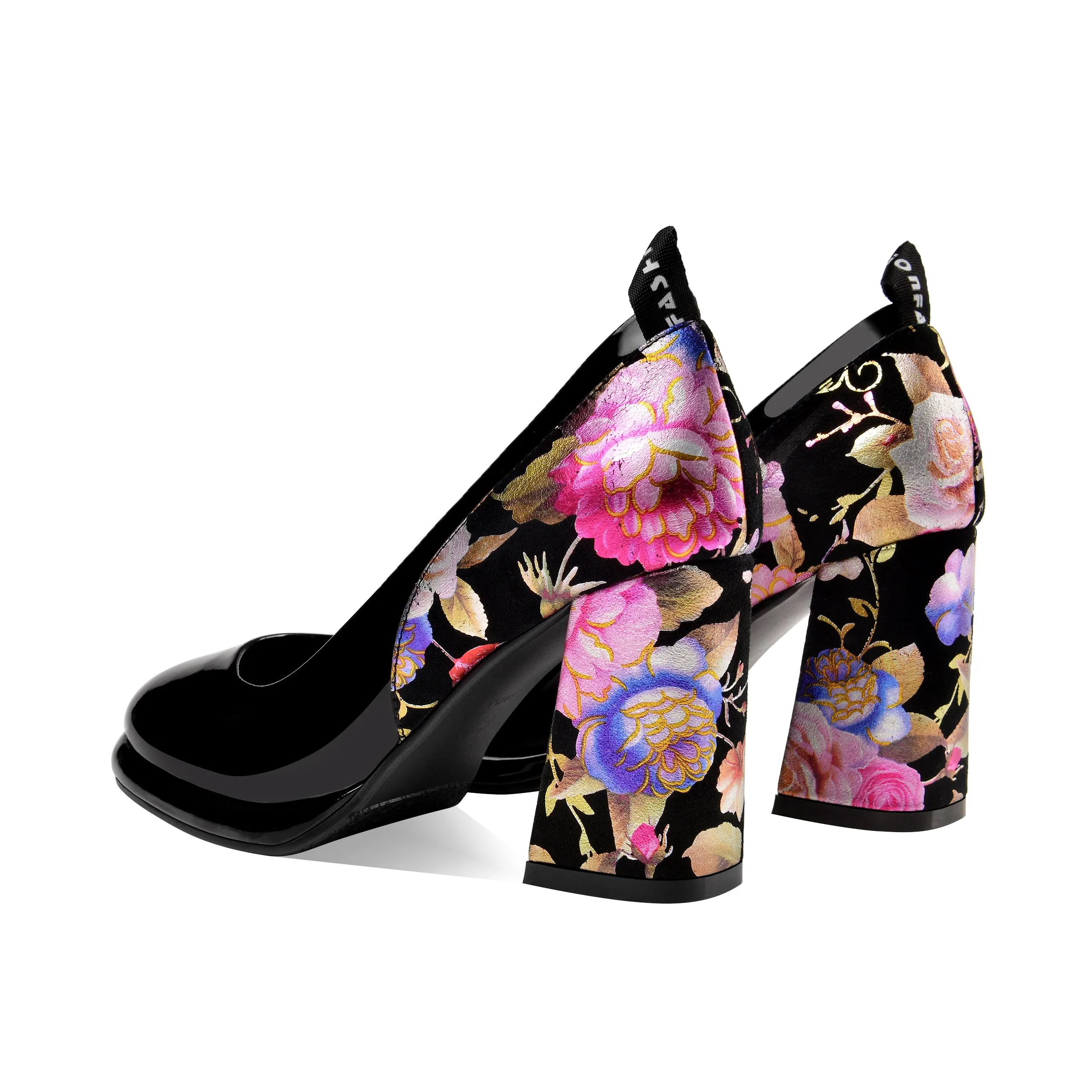 TinaCus Women's Round Toe Floral Patent Leather Handmade Platform High Chunky Heel Unique Pump Shoes