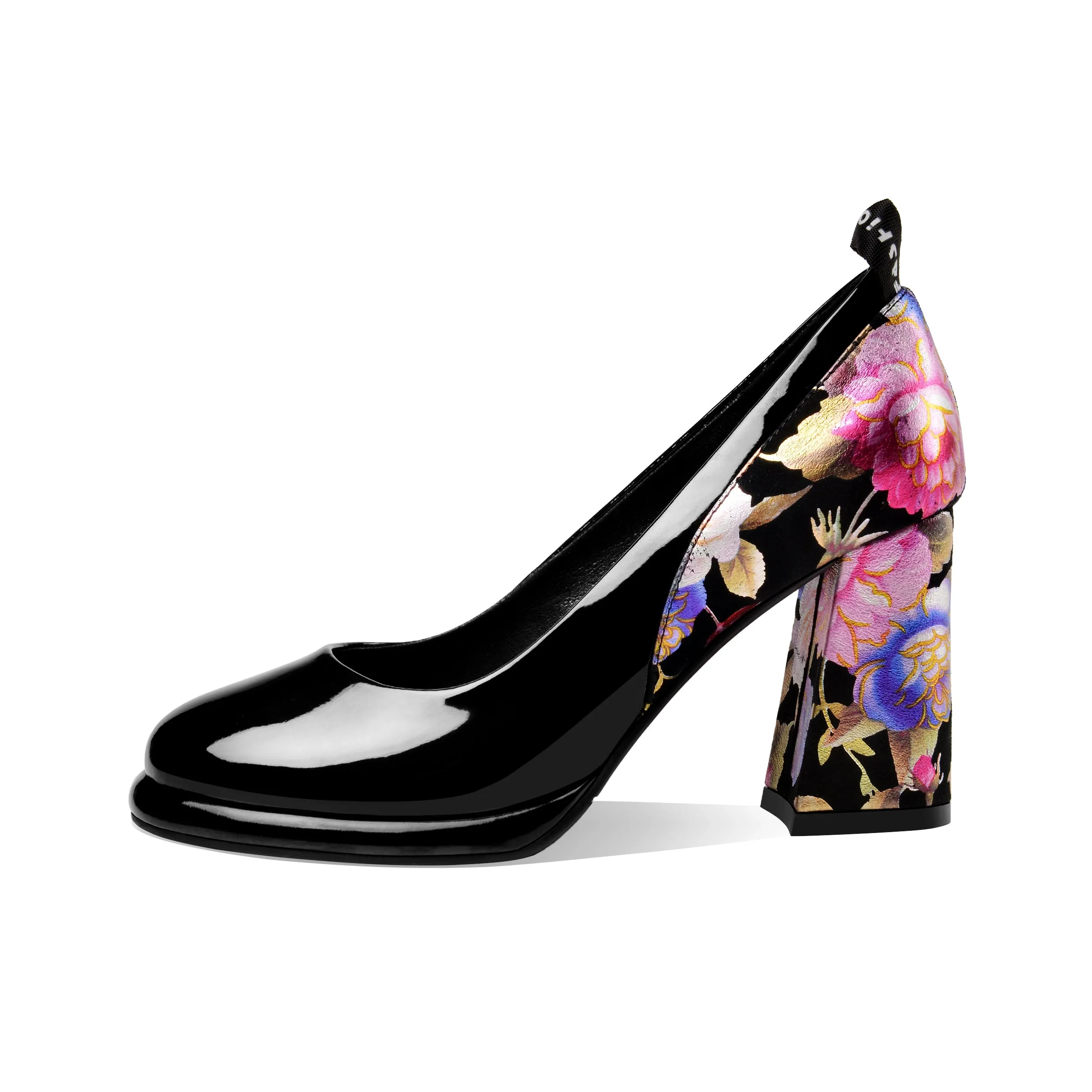 TinaCus Women's Round Toe Floral Patent Leather Handmade Platform High Chunky Heel Unique Pump Shoes