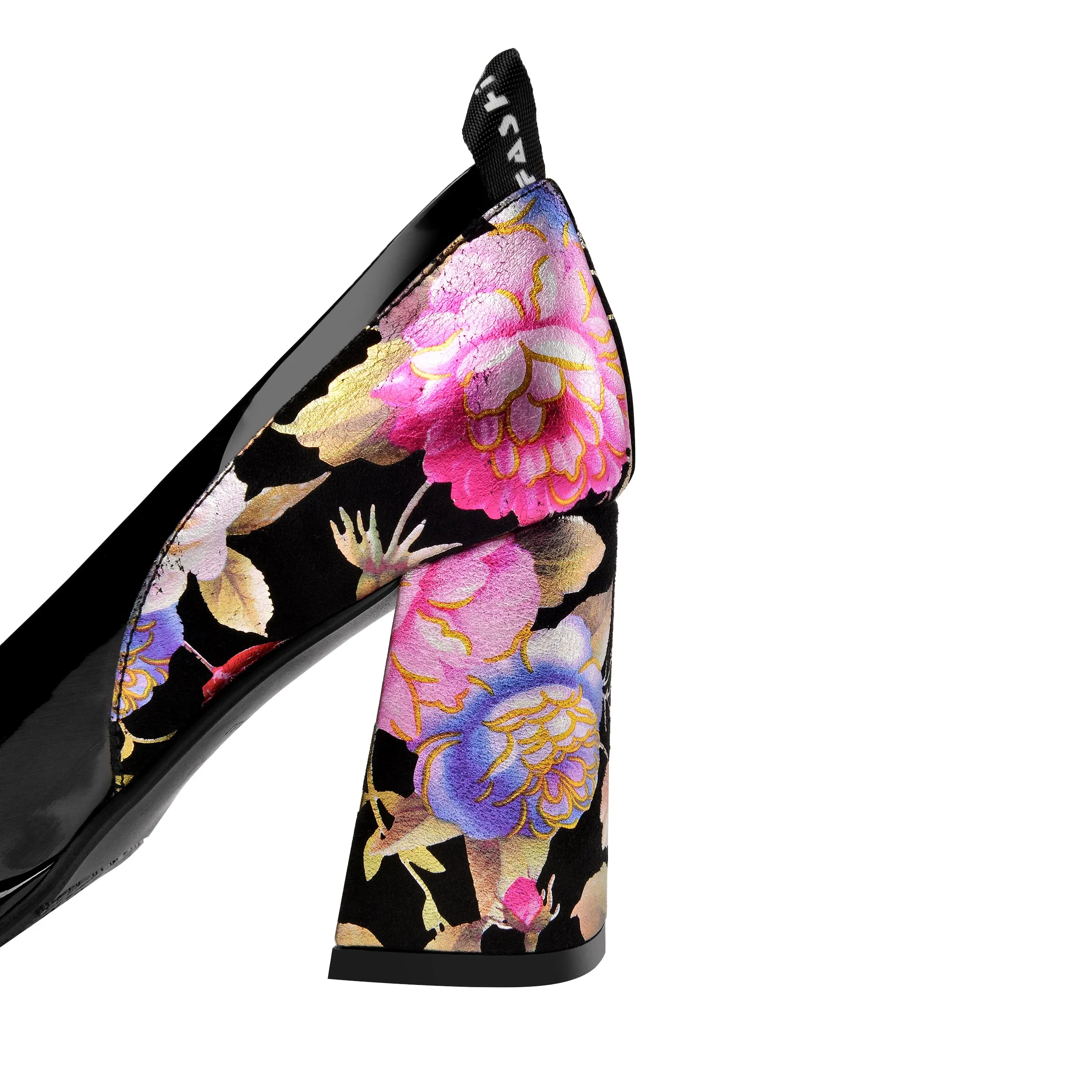 TinaCus Women's Round Toe Floral Patent Leather Handmade Platform High Chunky Heel Unique Pump Shoes