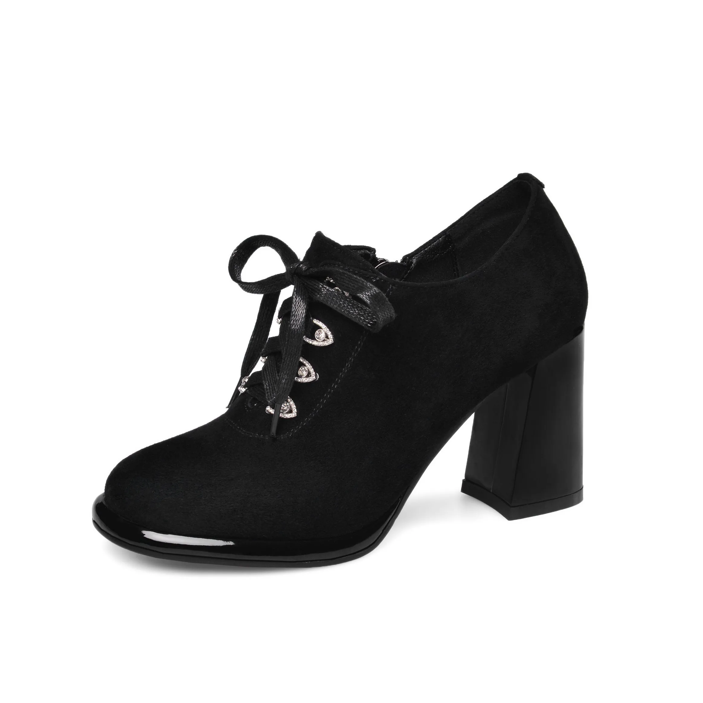 TinaCus Women's Round Toe Suede Leather Handmade Side Zipper Sleftie Pump Shoes with High Chunky Heel