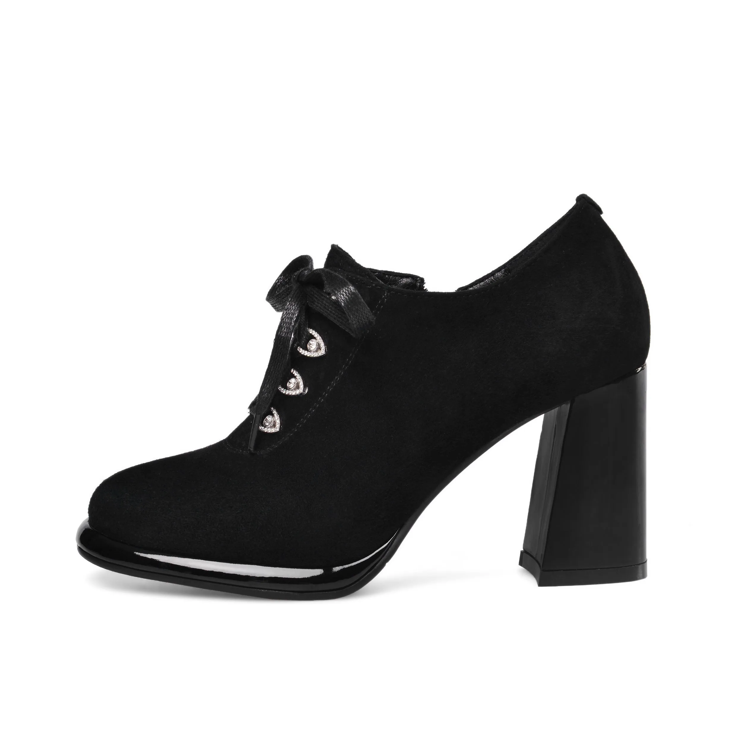 TinaCus Women's Round Toe Suede Leather Handmade Side Zipper Sleftie Pump Shoes with High Chunky Heel