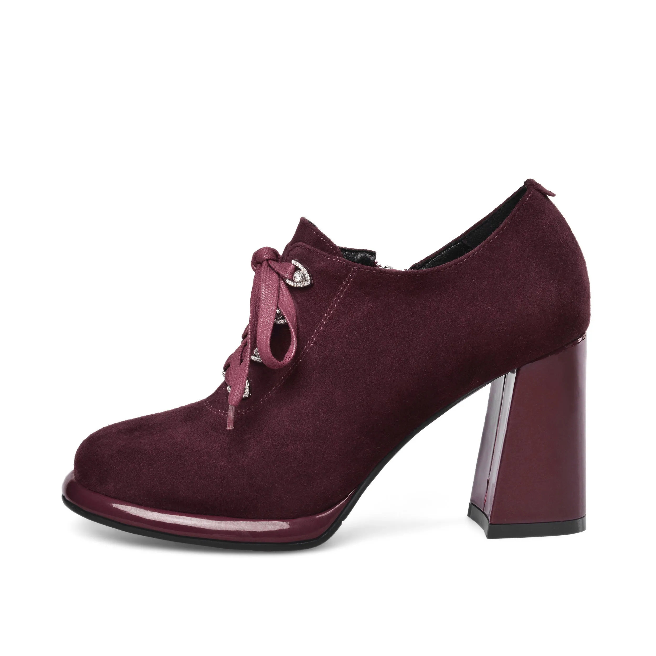 TinaCus Women's Round Toe Suede Leather Handmade Side Zipper Sleftie Pump Shoes with High Chunky Heel