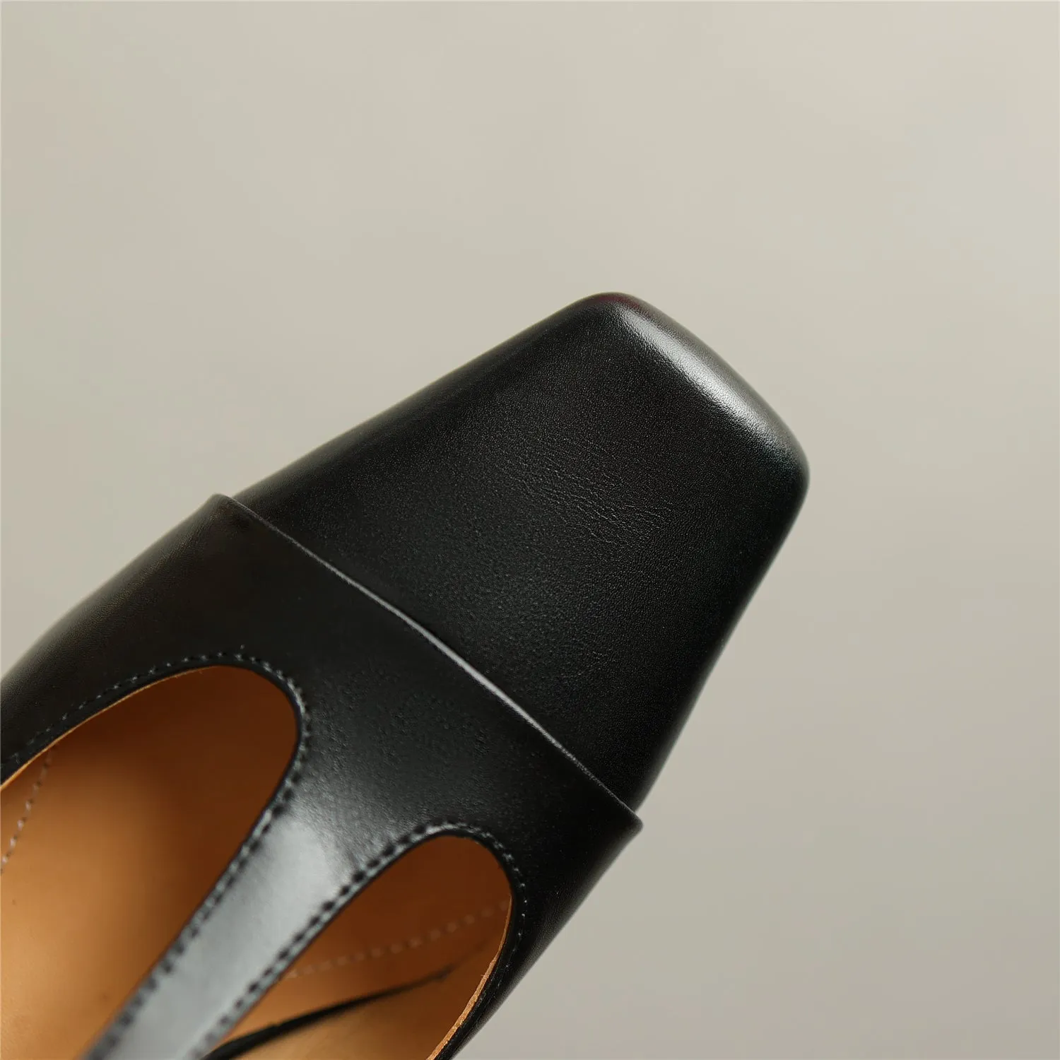 TinaCus Women's Square Toe Handmade T-Strap Genuine Leather Low Chunky Heel Vintage Pumps Shoes