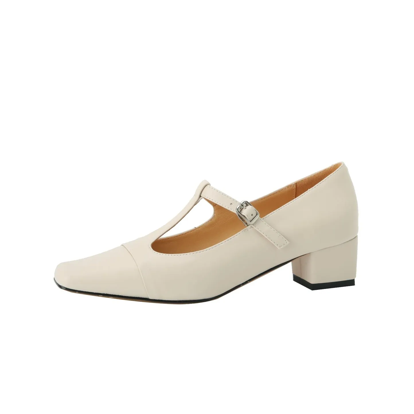 TinaCus Women's Square Toe Handmade T-Strap Genuine Leather Low Chunky Heel Vintage Pumps Shoes