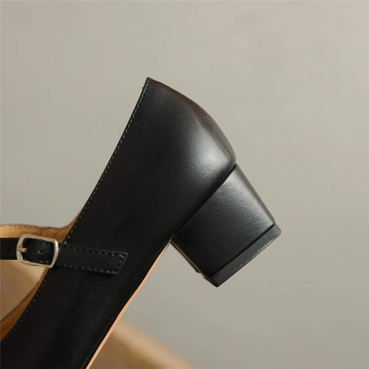 TinaCus Women's Square Toe Handmade T-Strap Genuine Leather Low Chunky Heel Vintage Pumps Shoes