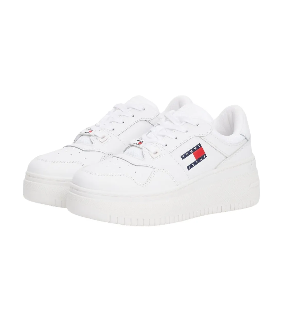 Tommy Hilfiger Jeans Wit Leren Basketbal Sneakers Met Plateauzool