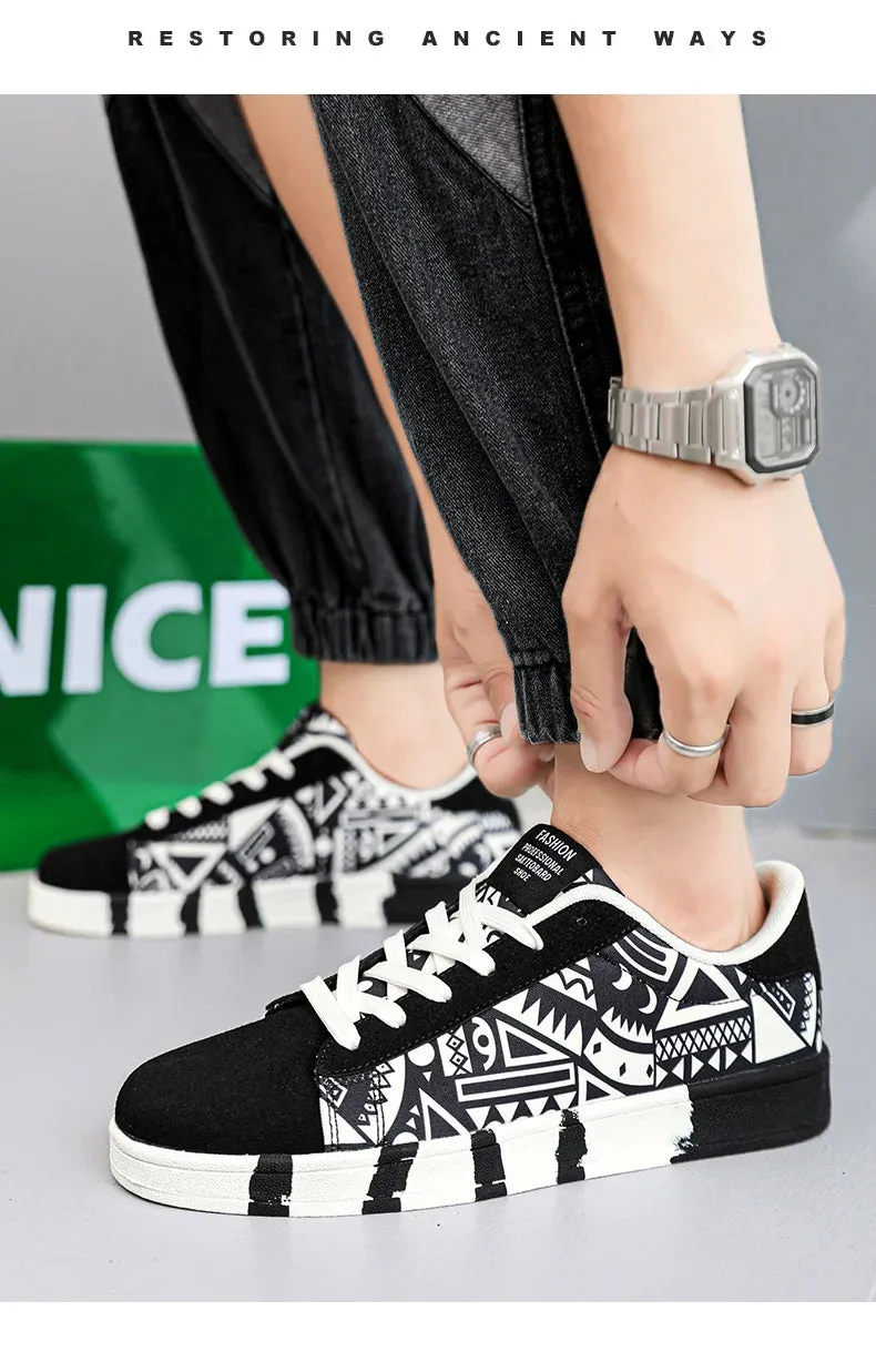 Trendy High-Quality Red Vulcanized Unisex Sneakers - Casual Skateboard Shoes with Fashion Graffiti Design