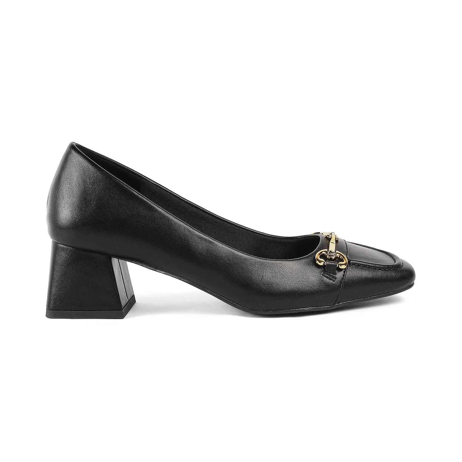 tresmode DONATELLA Women's Block Heels Pumps Leather Black, 6 UK / 39 EU - Square Toe Ladies Footwear Soft Comfortable Sandals