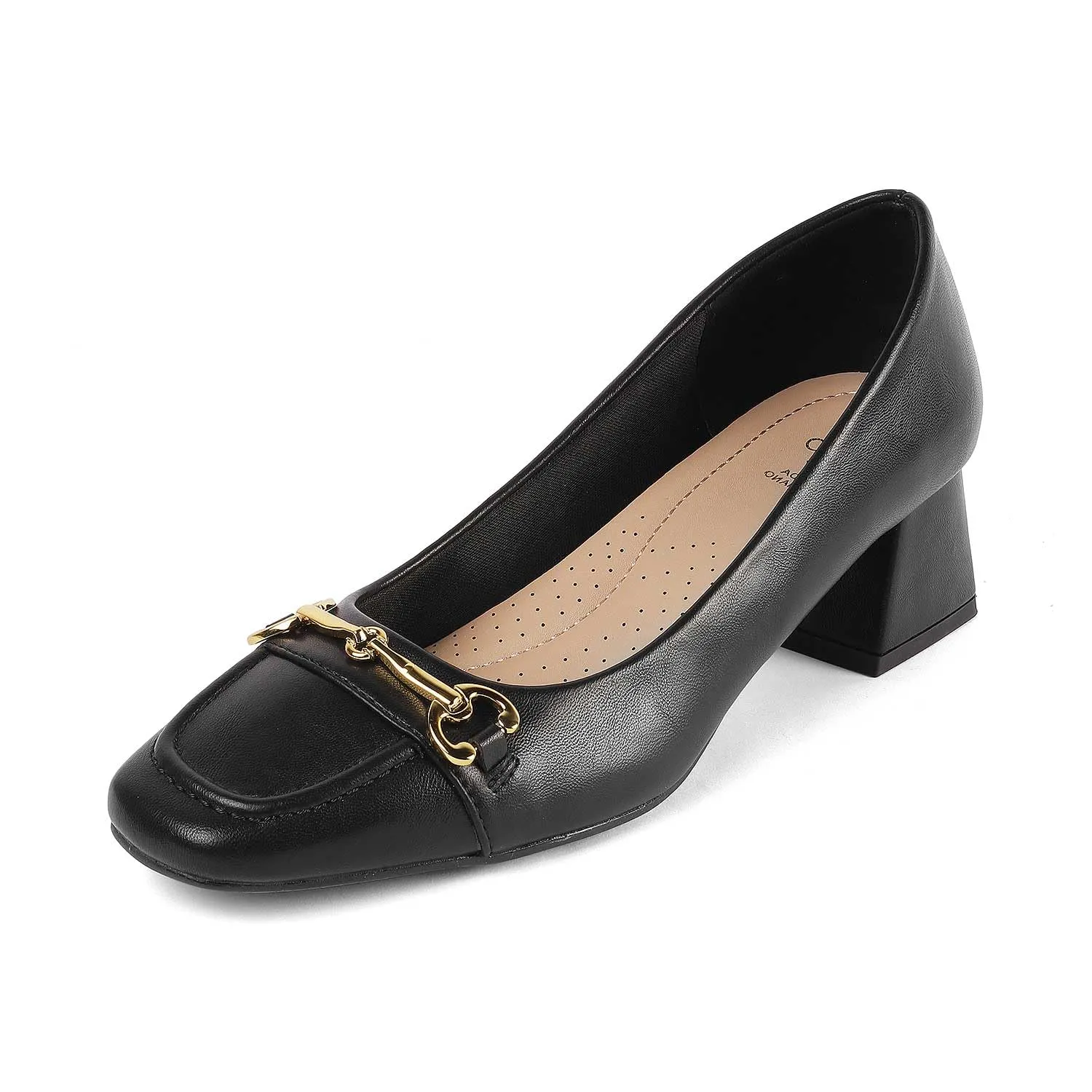 tresmode DONATELLA Women's Block Heels Pumps Leather Black, 6 UK / 39 EU - Square Toe Ladies Footwear Soft Comfortable Sandals