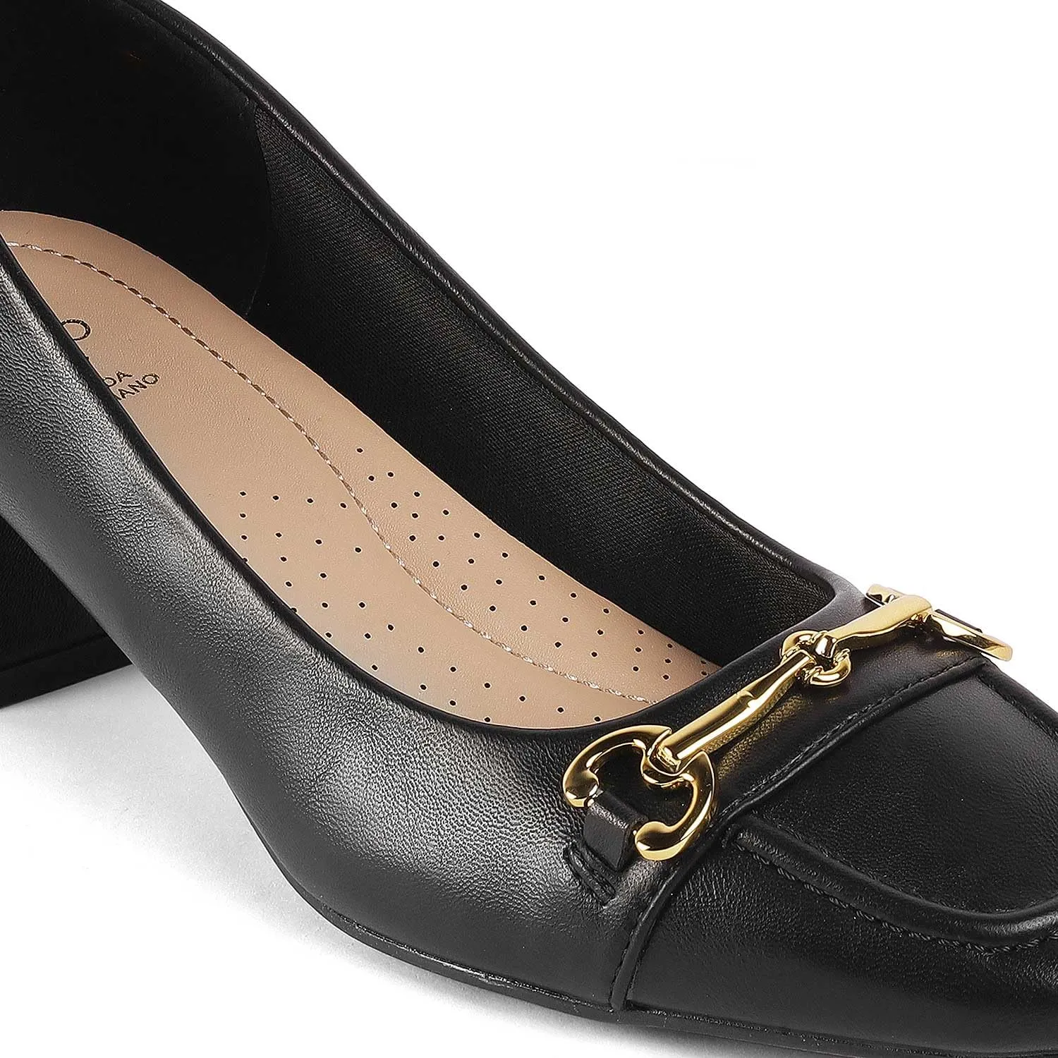 tresmode DONATELLA Women's Block Heels Pumps Leather Black, 6 UK / 39 EU - Square Toe Ladies Footwear Soft Comfortable Sandals