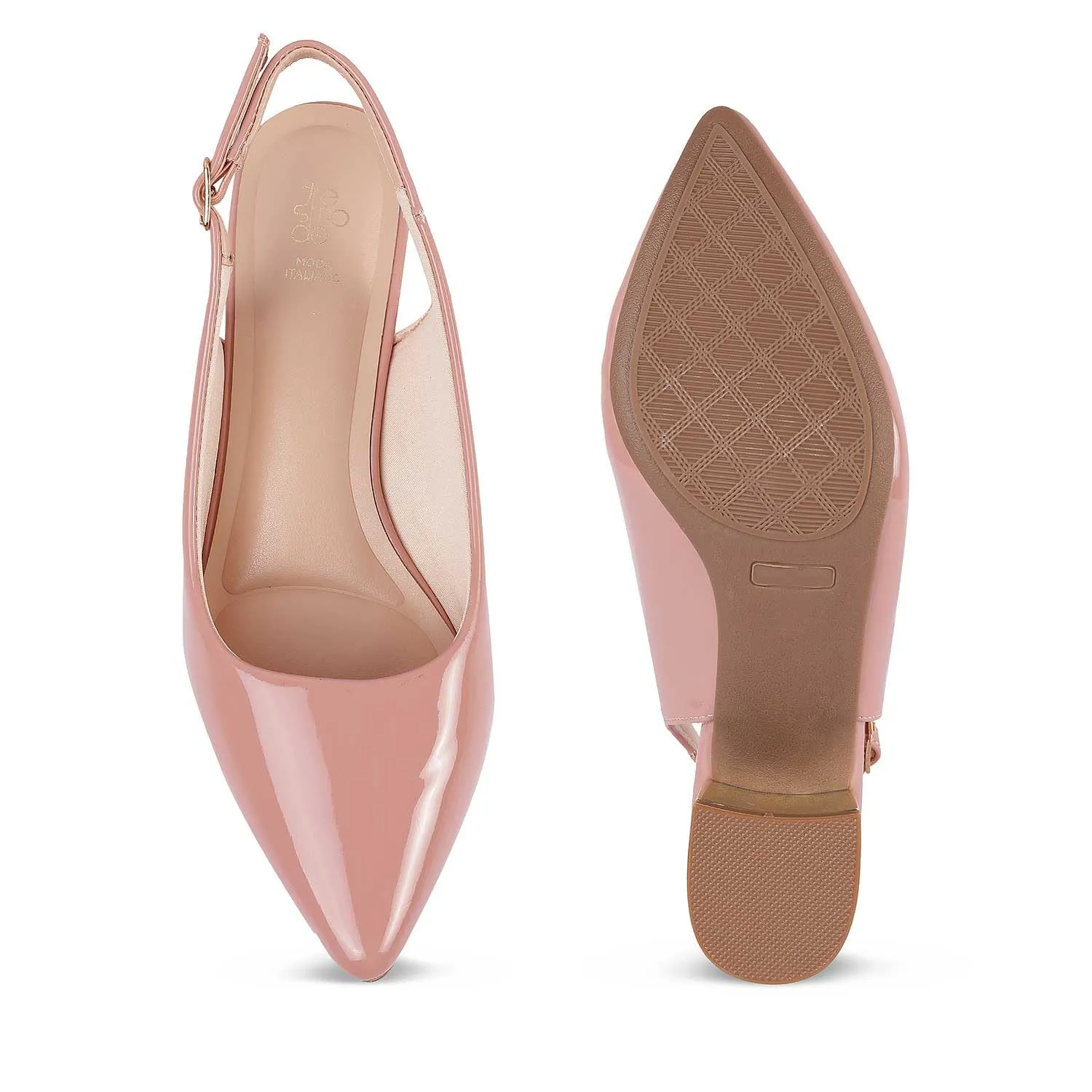 tresmode JANE Women's Block Heels Pumps Leather Pink, 6 UK / 39 EU - Pointed Toe Ladies Footwear Soft Comfortable Sandals