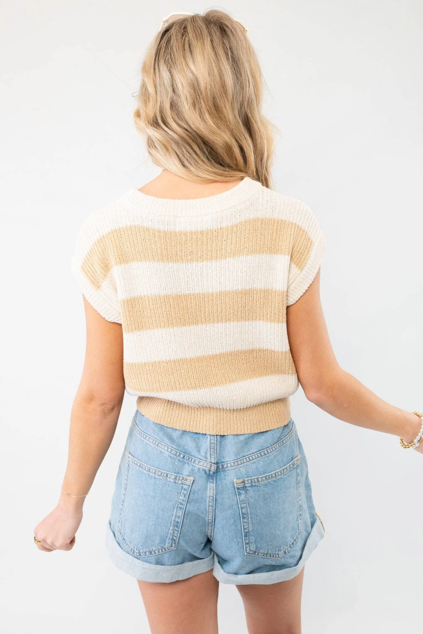 Tyler Taupe Striped Knit Cropped Vest