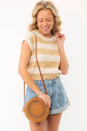 Tyler Taupe Striped Knit Cropped Vest
