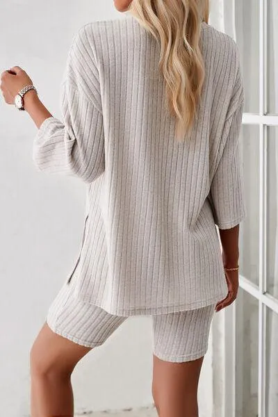 Unrestricted Three-Quarter Sleeve Top and Shorts Set