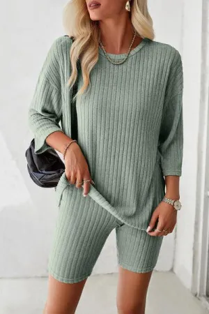 Unrestricted Three-Quarter Sleeve Top and Shorts Set