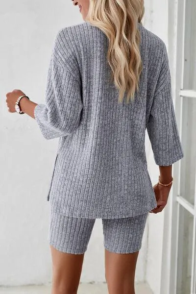 Unrestricted Three-Quarter Sleeve Top and Shorts Set