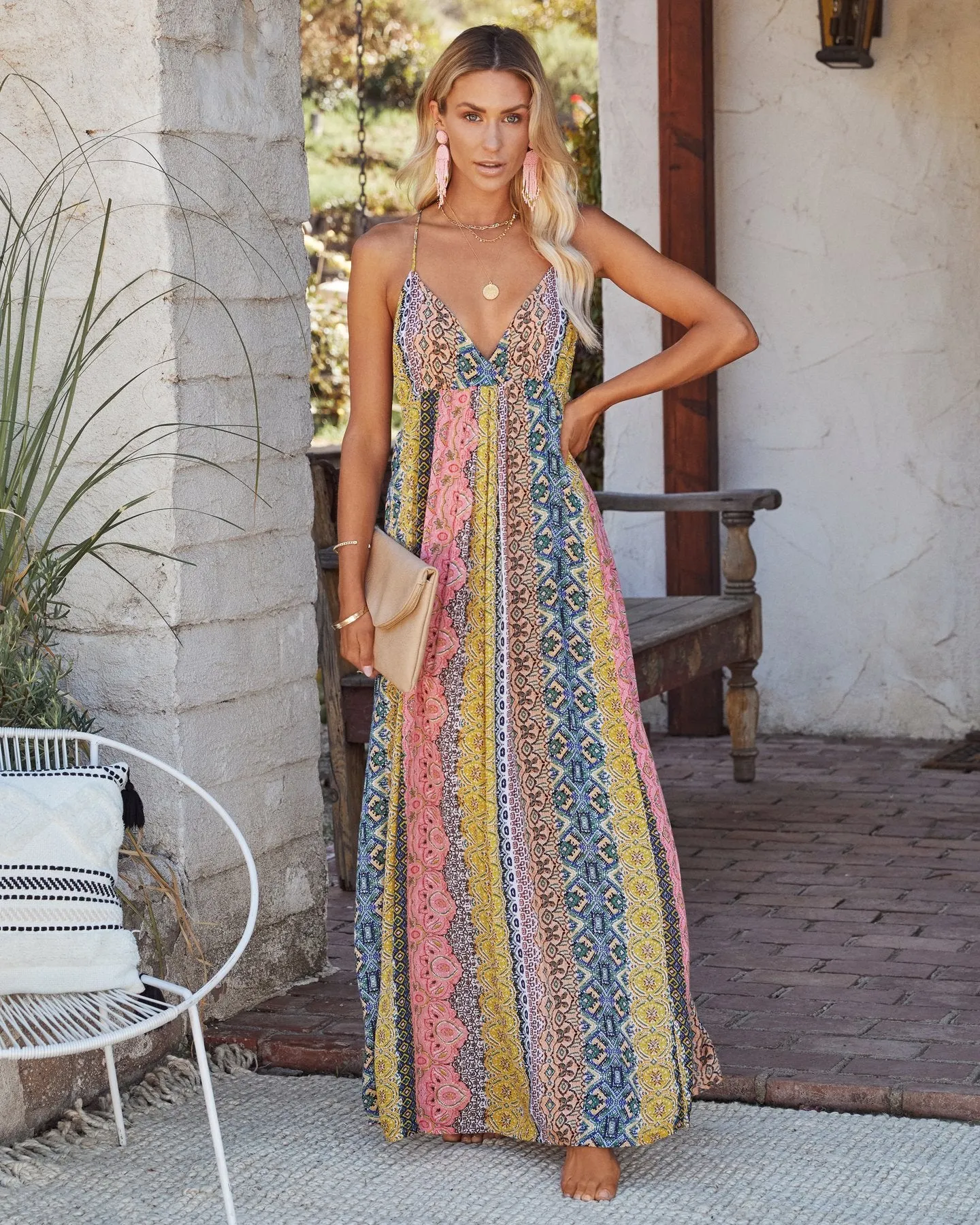 V-Neck Backless Printed Swing Dress