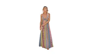 V-Neck Backless Printed Swing Dress