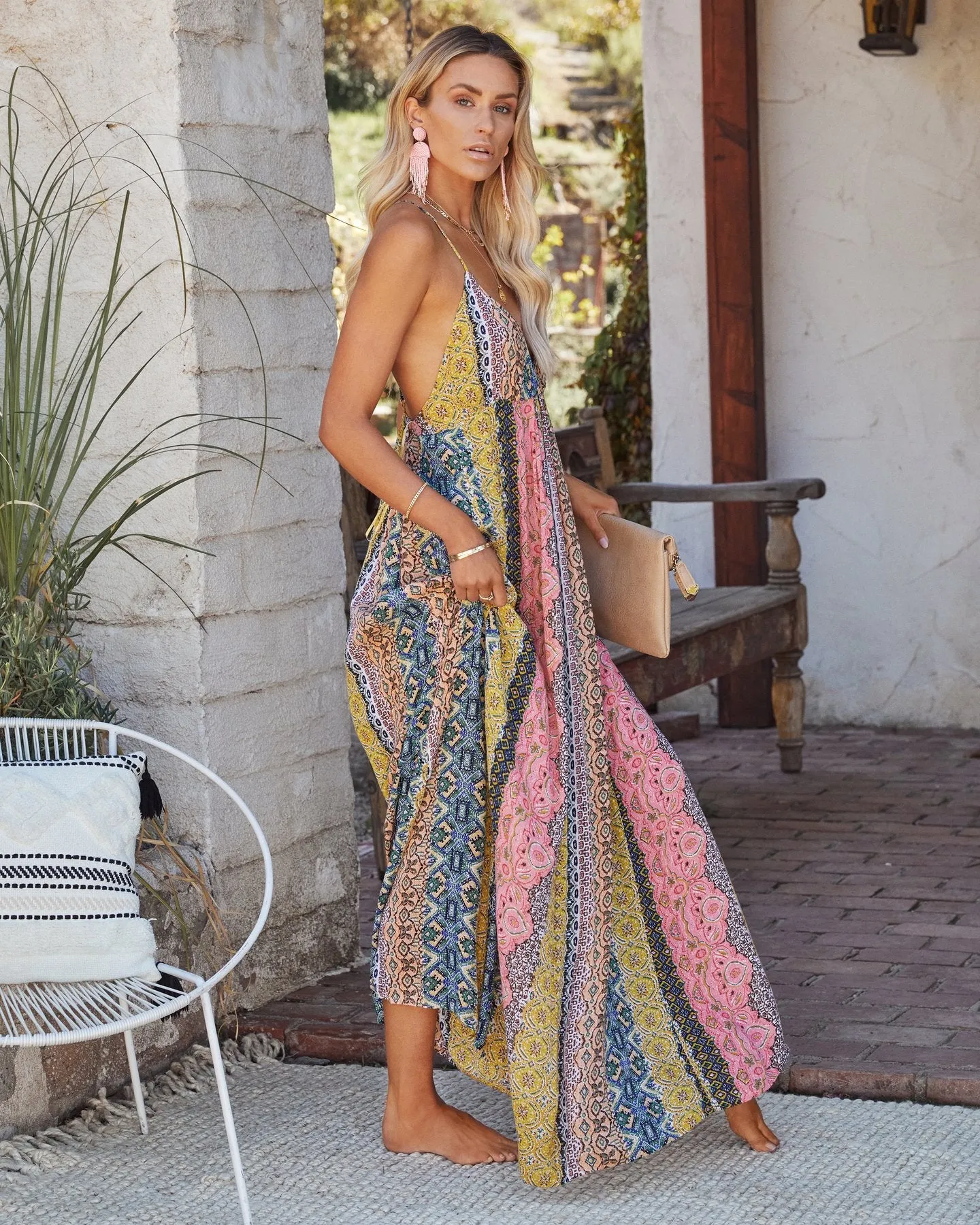 V-Neck Backless Printed Swing Dress