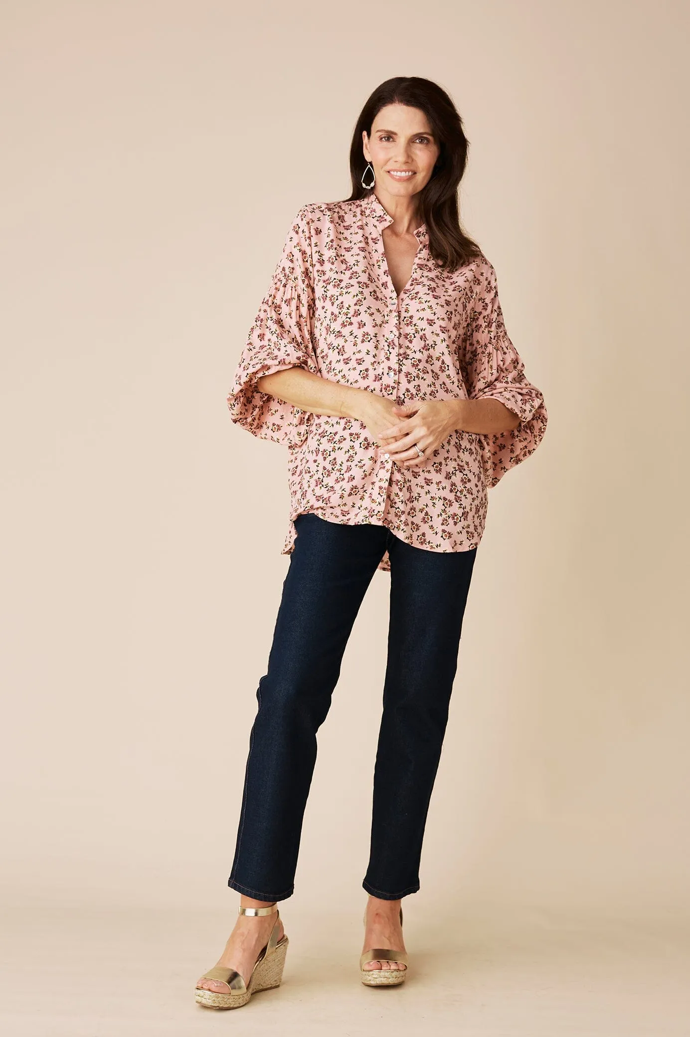 Valletta Floral Long Sleeve Top Blush