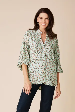 Valletta Floral Long Sleeve Top Olive