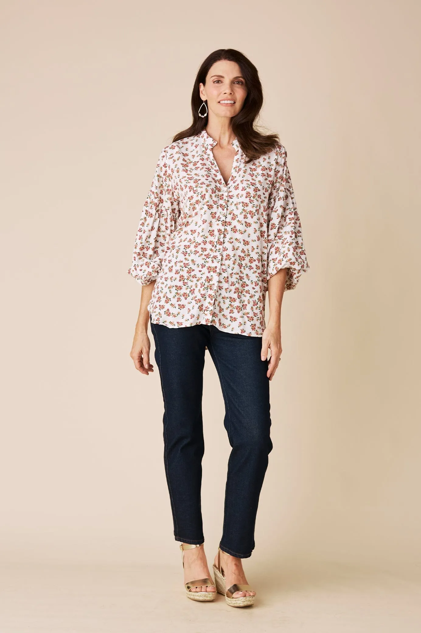 Valletta Floral Long Sleeve Top White