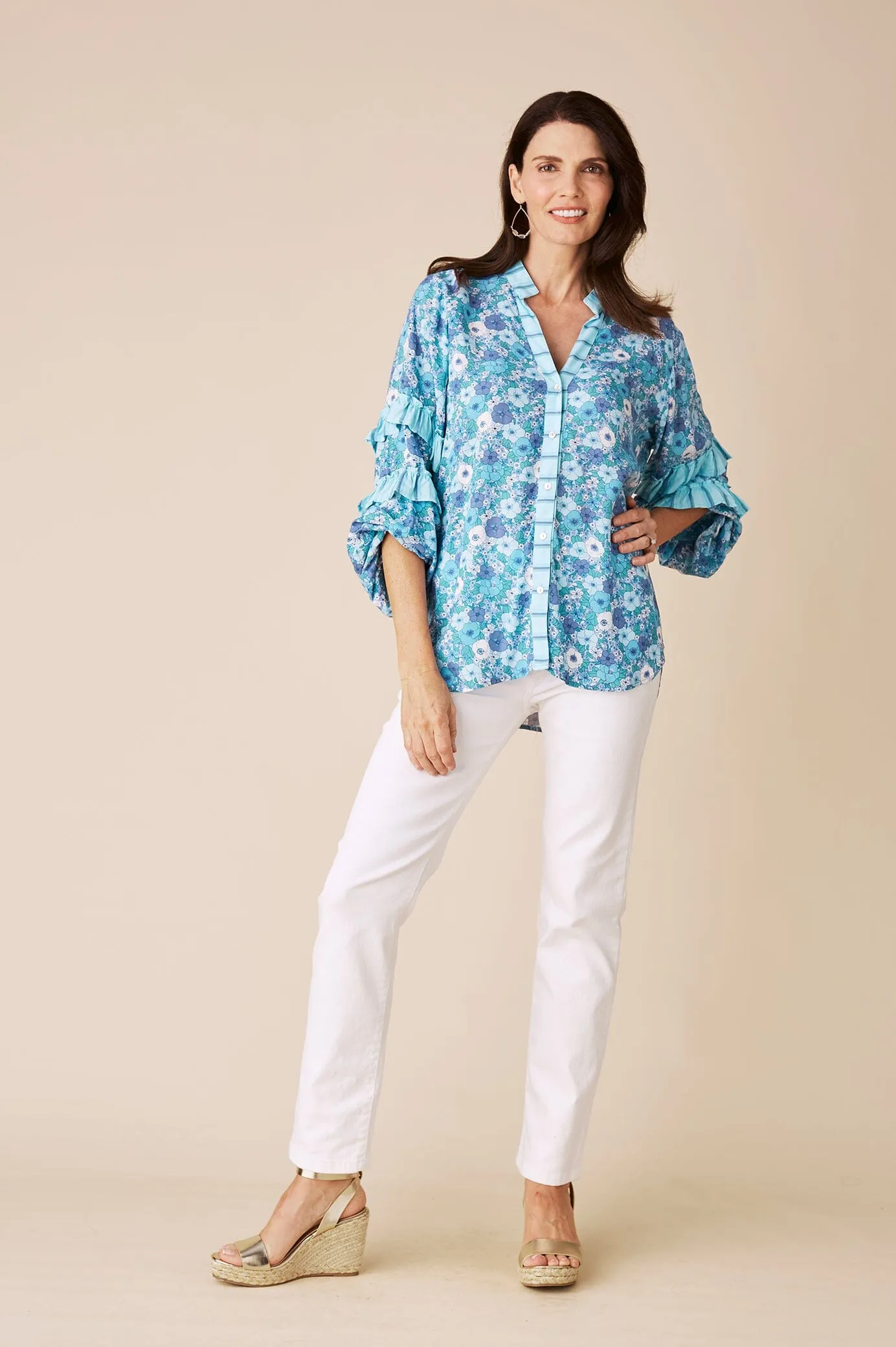 Valletta Long Sleeve Top Dana Print Blue