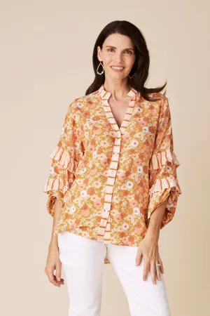 Valletta Long Sleeve Top Dana Print Papaya