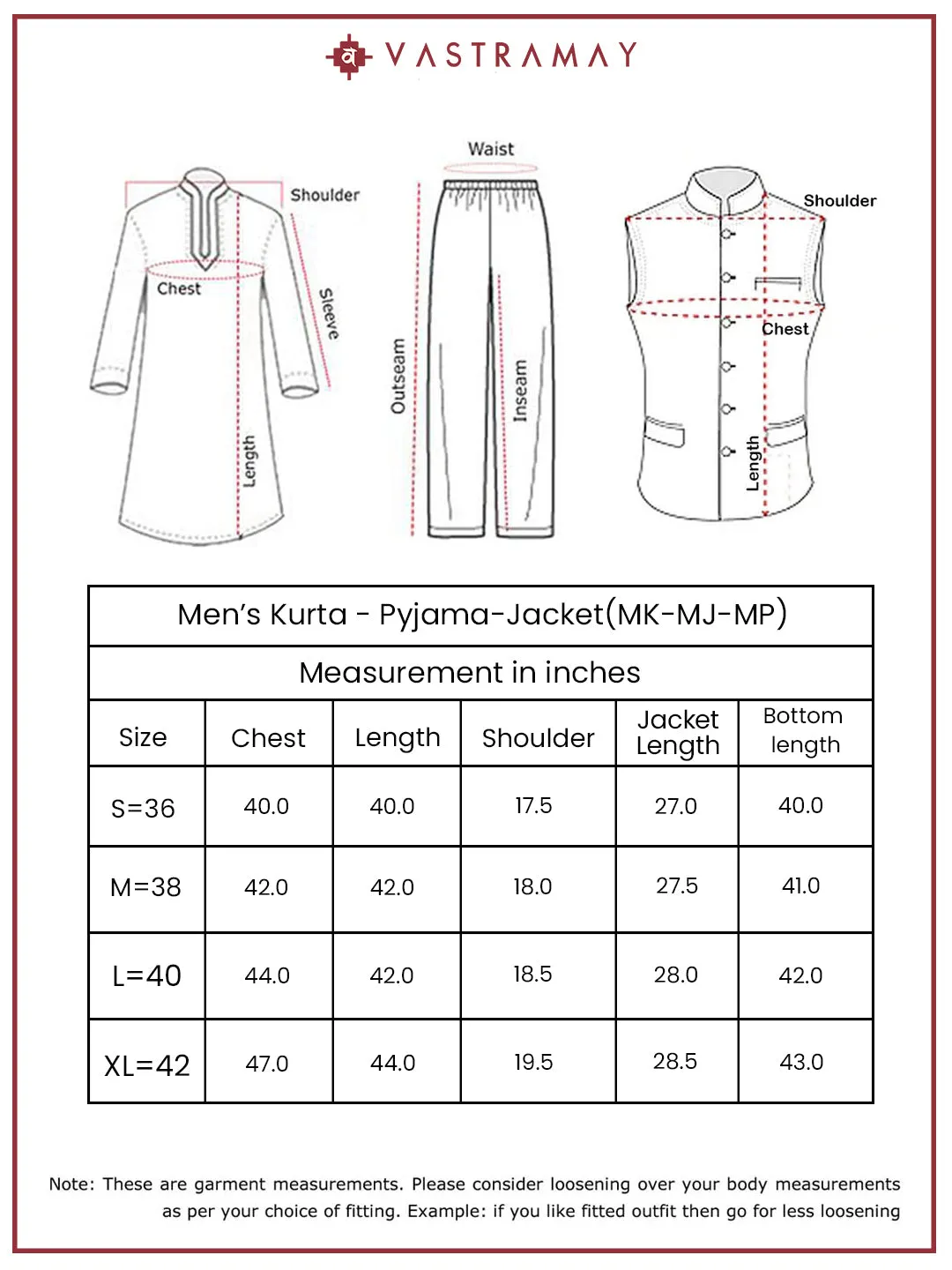VASTRAMAY Men's Black Cotton Jacket Kurta and Pyjama set