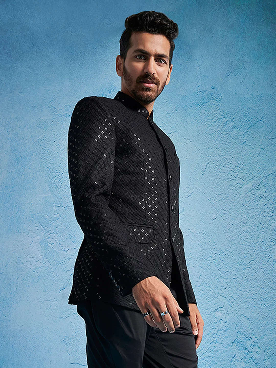 VASTRAMAY Men's Black Schiflli Jodhpuri